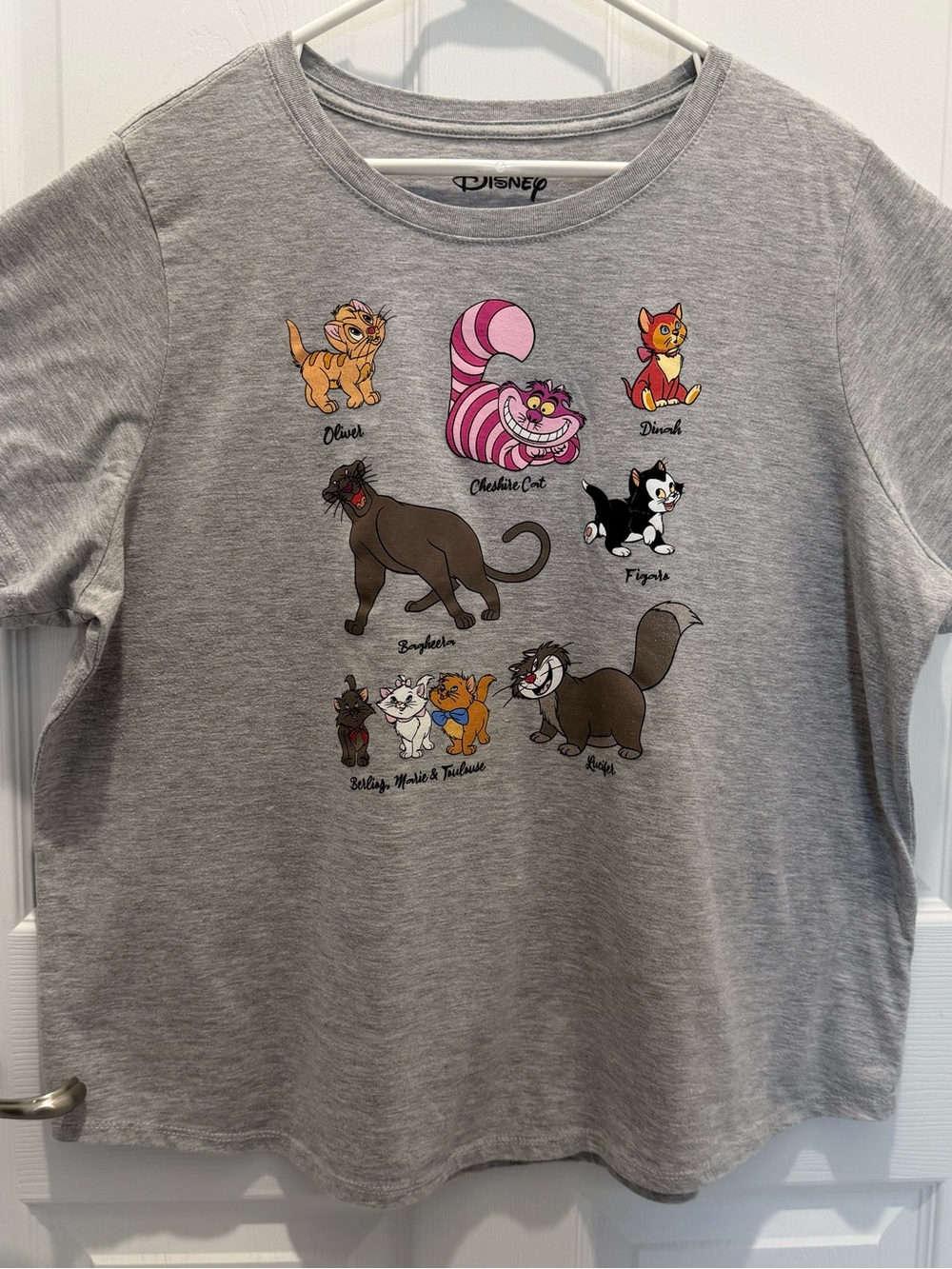 Disney Light Gray Tee with Pink Cheshire Cat Accent